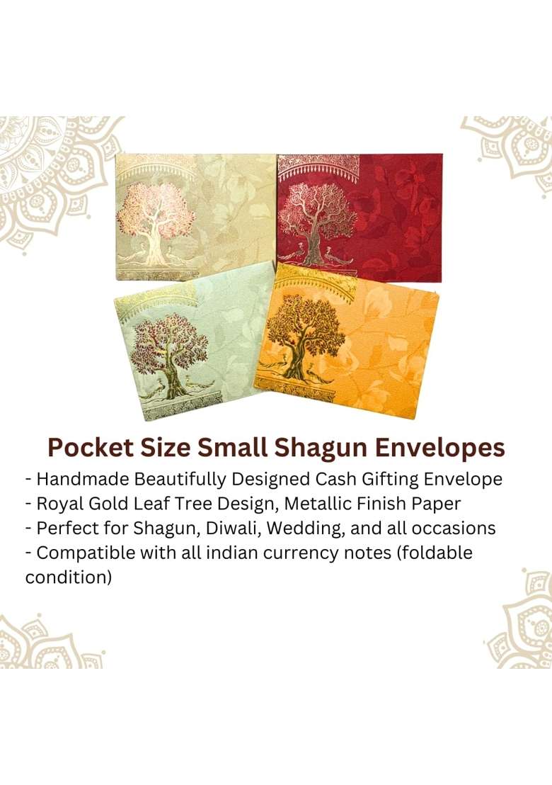Vanya Creations Rectangle Shape Metallic Paper Pocket Size Small Shagun Envelopes for Gifting Cash Pack of 100 - Indya