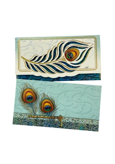 Vanya Creations Paper Peacock Feather Design Matte Finish Designer Shagun Envelopes for Gifting Pack of 20