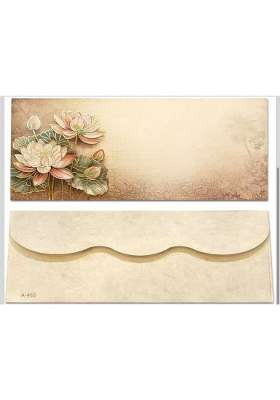 Meharvana Decorative Lotus Design Shagun Envelopes Beige and Brown Vintage Style with Golden Foil Set of 20