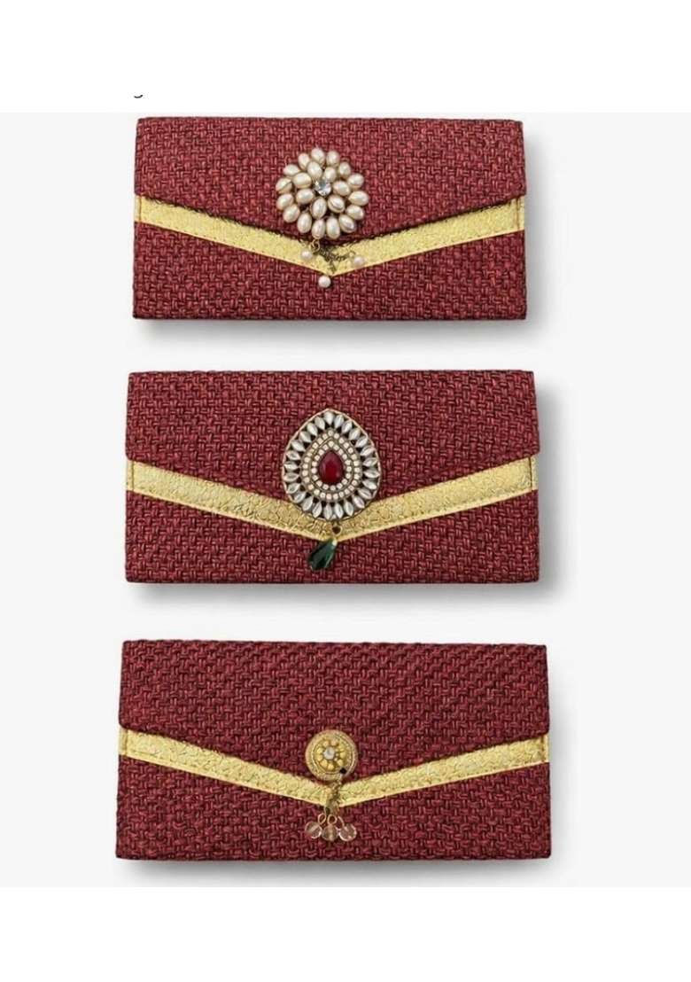 Meharvana Premium Jute Texture Shagun Envelopes 9 X 5 Inch Matt Finish Cash Gift Covers with Vintage Set of 3 - Indya