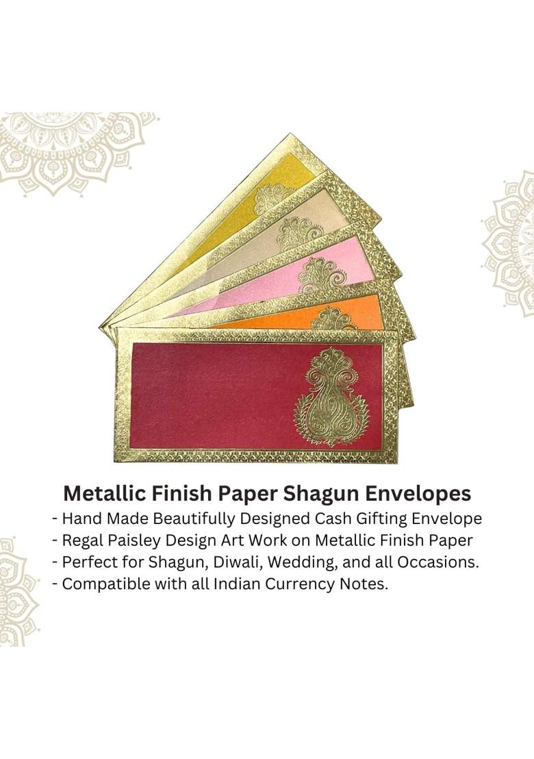 Vanya Creations Rectangle Shape Metallic Paper Shagun Envelopes for Gifting Cash Sagan Lifafa Pack of 50 - Indya