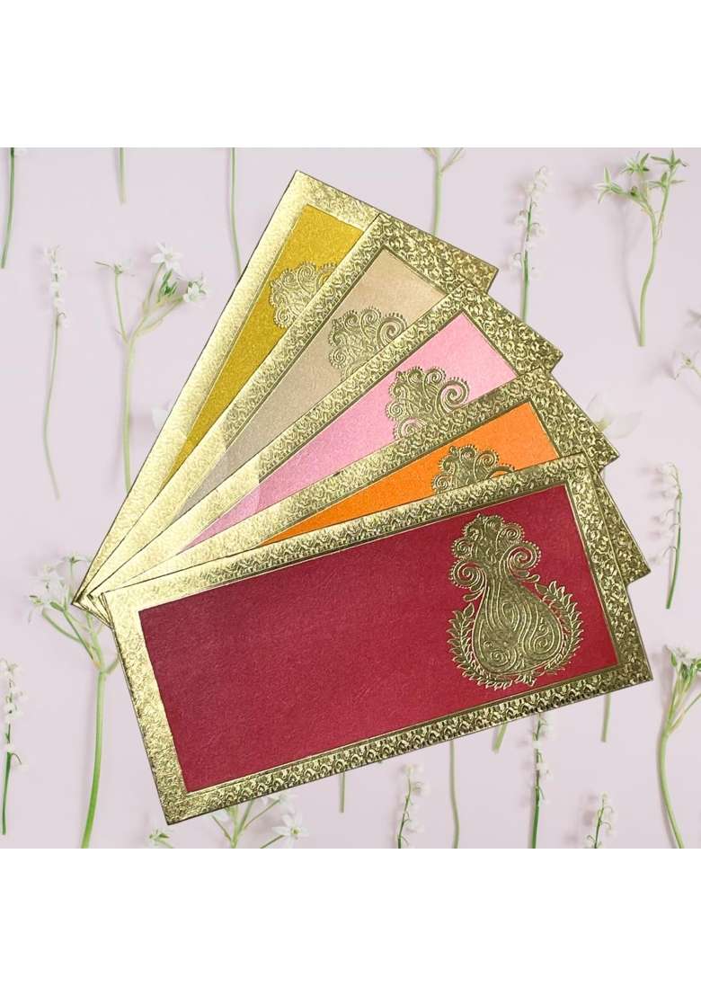 Vanya Creations Rectangle Shape Metallic Paper Shagun Envelopes for Gifting Cash Sagan Lifafa Pack of 50 - Indya