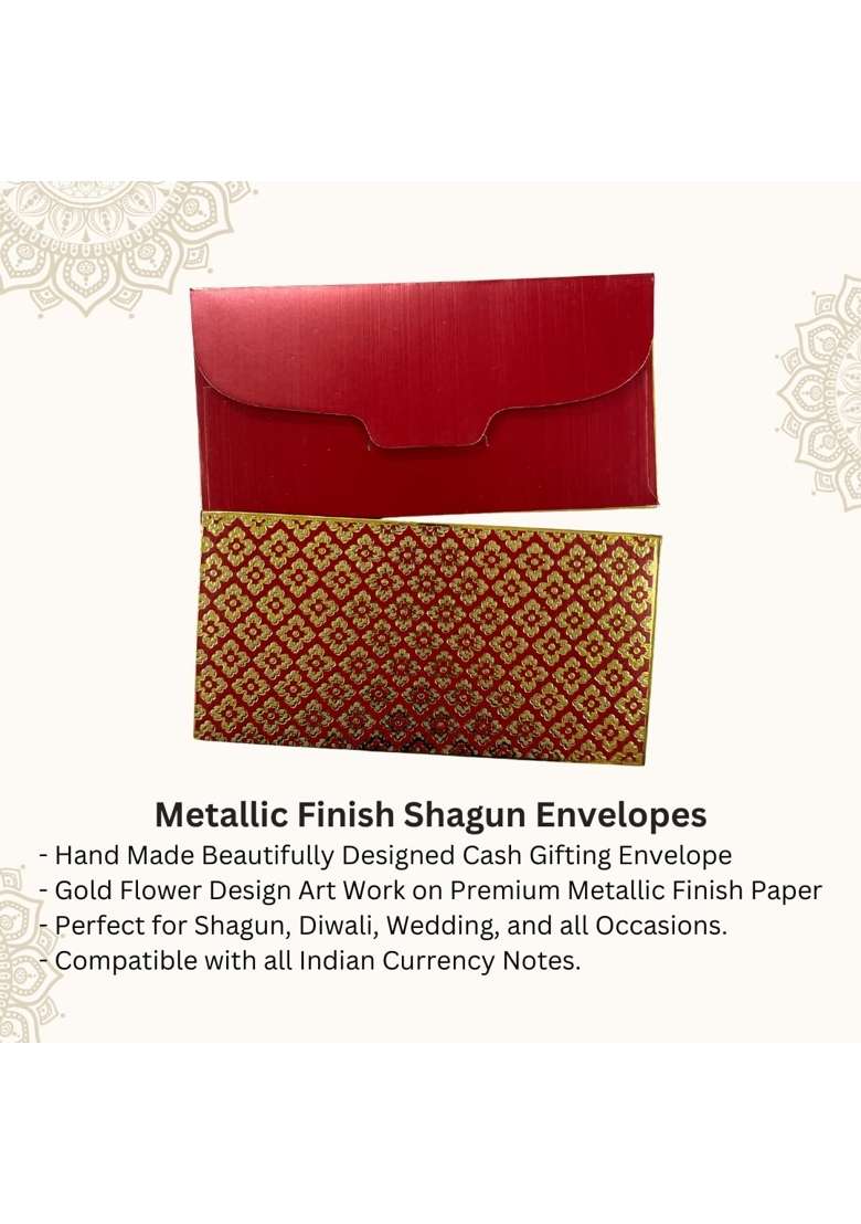 Vanya Creations Regal Patterned Design Shagun Envelopes for Gifting Cash Money Cover Metallic Finish Pack of 20 - Indya