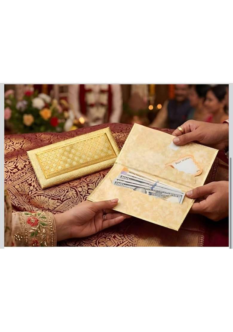 Meharvana Gold Laser Cut Shagun Envelopes High Shine Metallic Finish Money Gift Envelopes for Shadi Set of 4 - Indya