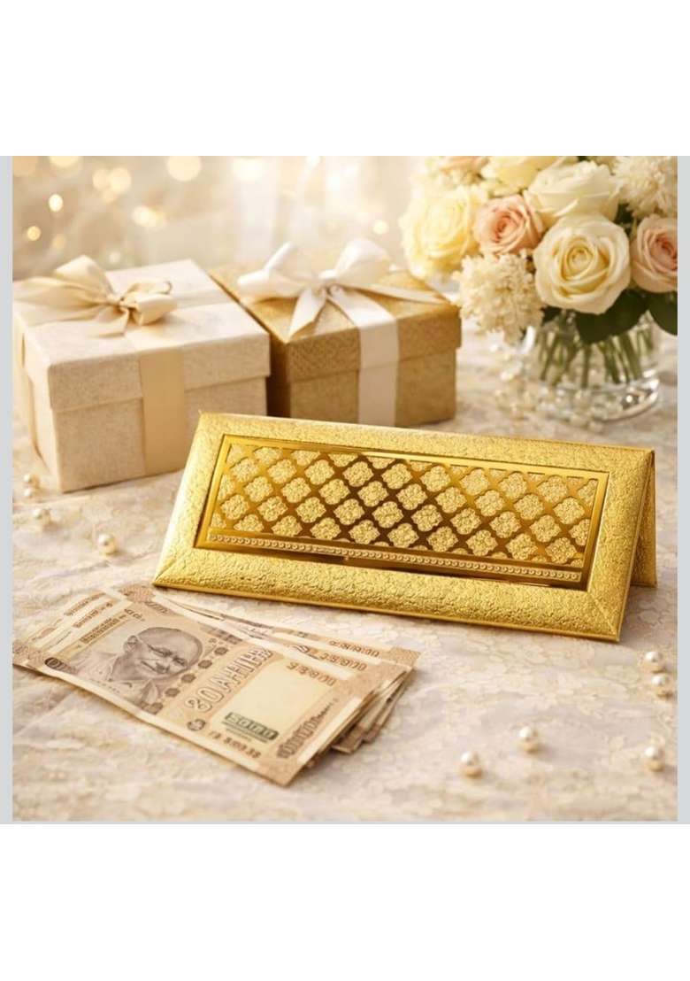 Meharvana Gold Laser Cut Shagun Envelopes High Shine Metallic Finish Money Gift Envelopes for Shadi Set of 4 - Indya