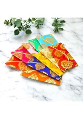 Krafa Raw Silk Money Gift Envelopes for Wedding and Festivals Designer Cash Shagun Covers Pack of 7