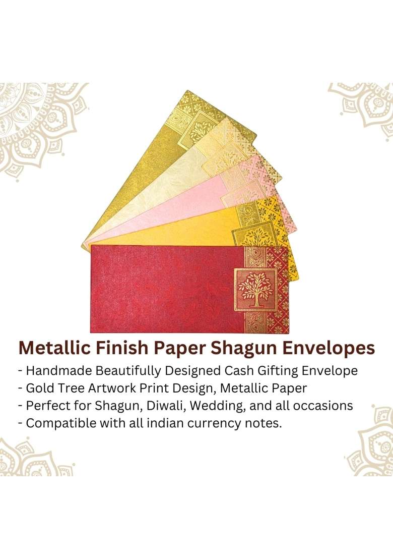 Vanya Creations Rectangle Shape Metallic Paper Shagun Envelopes for Gifting Sagan Lifafa Wedding Pack of 100 - Indya