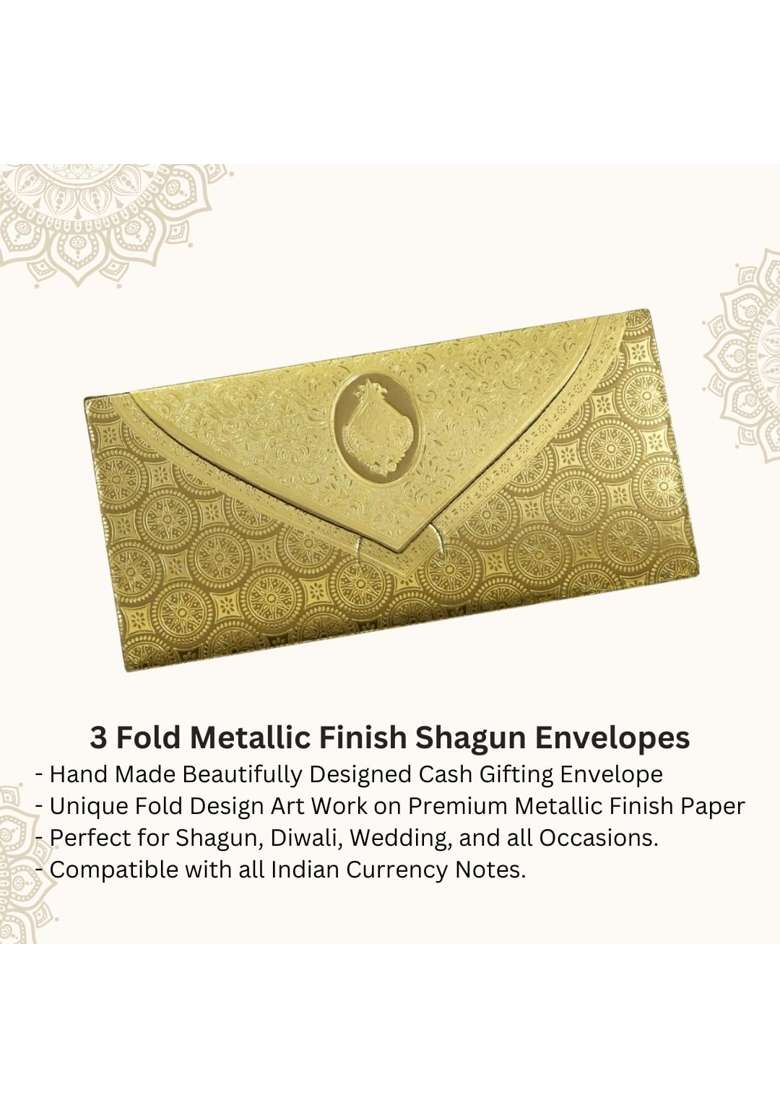 Vanya Creations 3 Fold Taj Royal Design Shagun Envelopes for Gifting Cash Money Cover Metallic Pack of 30 - Indya