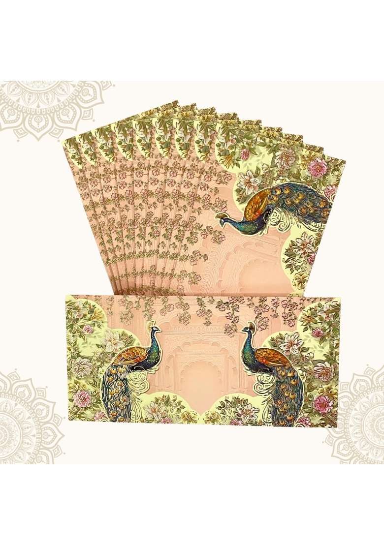Vanya Creations Floral Peacock Delight Design Shagun Envelopes for Gifting Cash Money Cover Velvet Pack of 20 - Indya