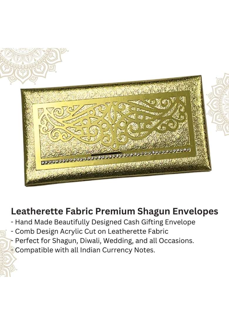 Vanya Creations Rectangle Shape Leatherette Cloth Fabric with Acrylic Cut Comb Design Shagun Pack of 4 - Indya