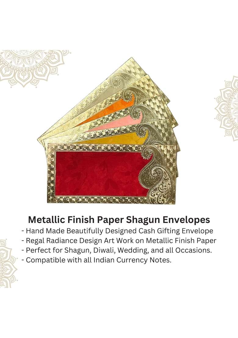 Vanya Creations Rectangle Shape Metallic Paper Shagun Envelopes for Gifting Cash Sagan Lifafa Pack of 50 - Indya