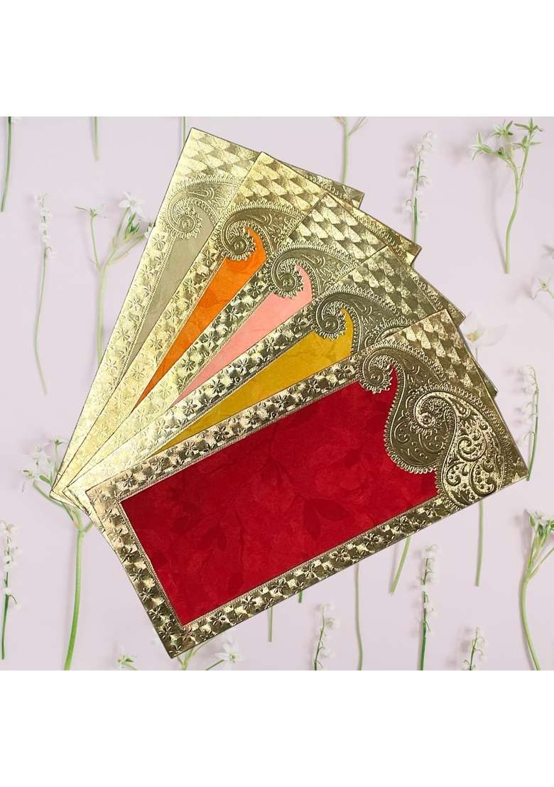 Vanya Creations Rectangle Shape Metallic Paper Shagun Envelopes for Gifting Cash Sagan Lifafa Pack of 50 - Indya