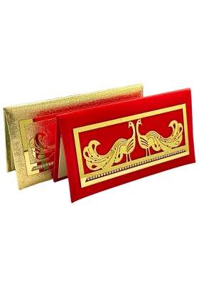 Vanya Creations Rectangle Shape Cloth Fabric with Acrylic Peacock Design Shagun Envelopes Pack of 4