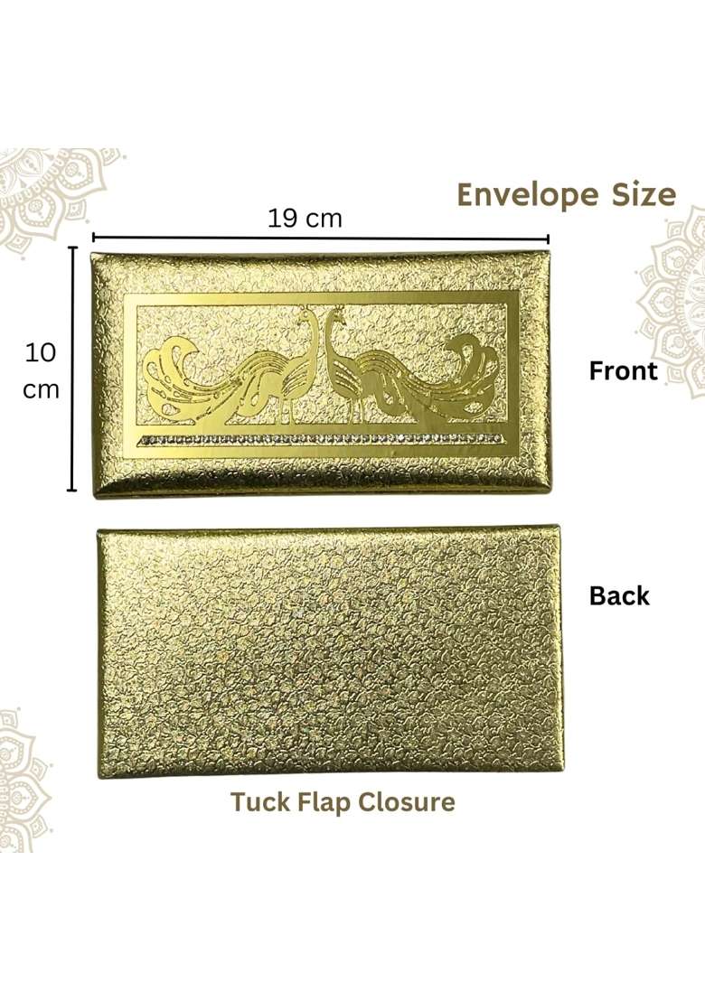 Vanya Creations Rectangle Shape Cloth Fabric with Acrylic Peacock Design Shagun Envelopes Pack of 4 - Indya