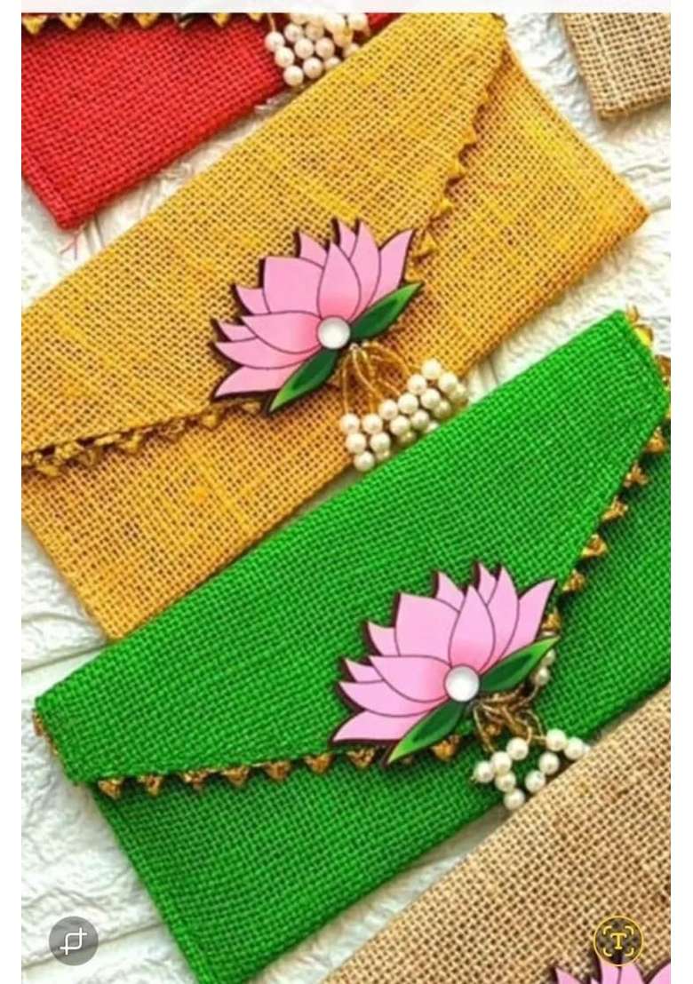 Jute Envelopes for Gifting Money Shagun Wedding Birthday Money Envelope Multicolor Pack of 4 - Indya