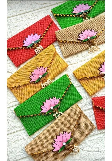 Jute Envelopes for Gifting Money Shagun Wedding Birthday Money Envelope Multicolor Pack of 4
