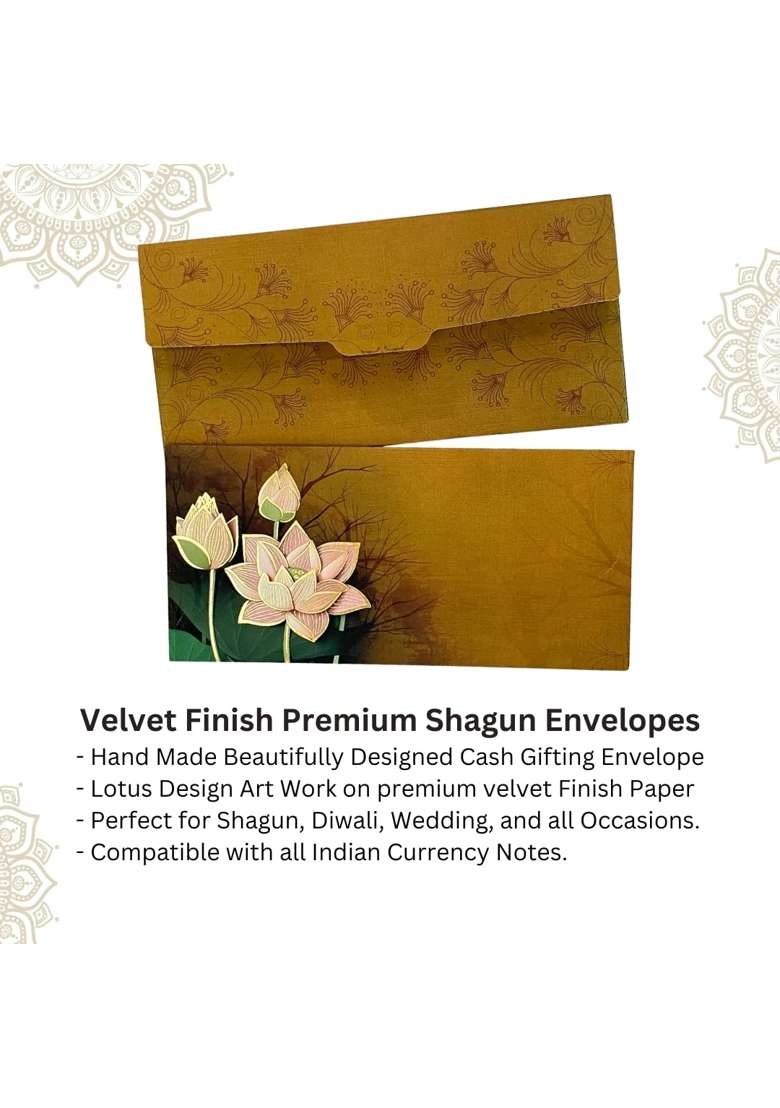 Vanya Creations Lotus Blossom Design Shagun Envelopes for Gifting Cash Money Cover Velvet Finish Pack of 20 - Indya
