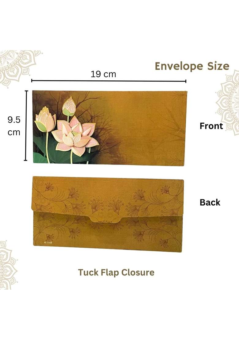 Vanya Creations Lotus Blossom Design Shagun Envelopes for Gifting Cash Money Cover Velvet Finish Pack of 20 - Indya