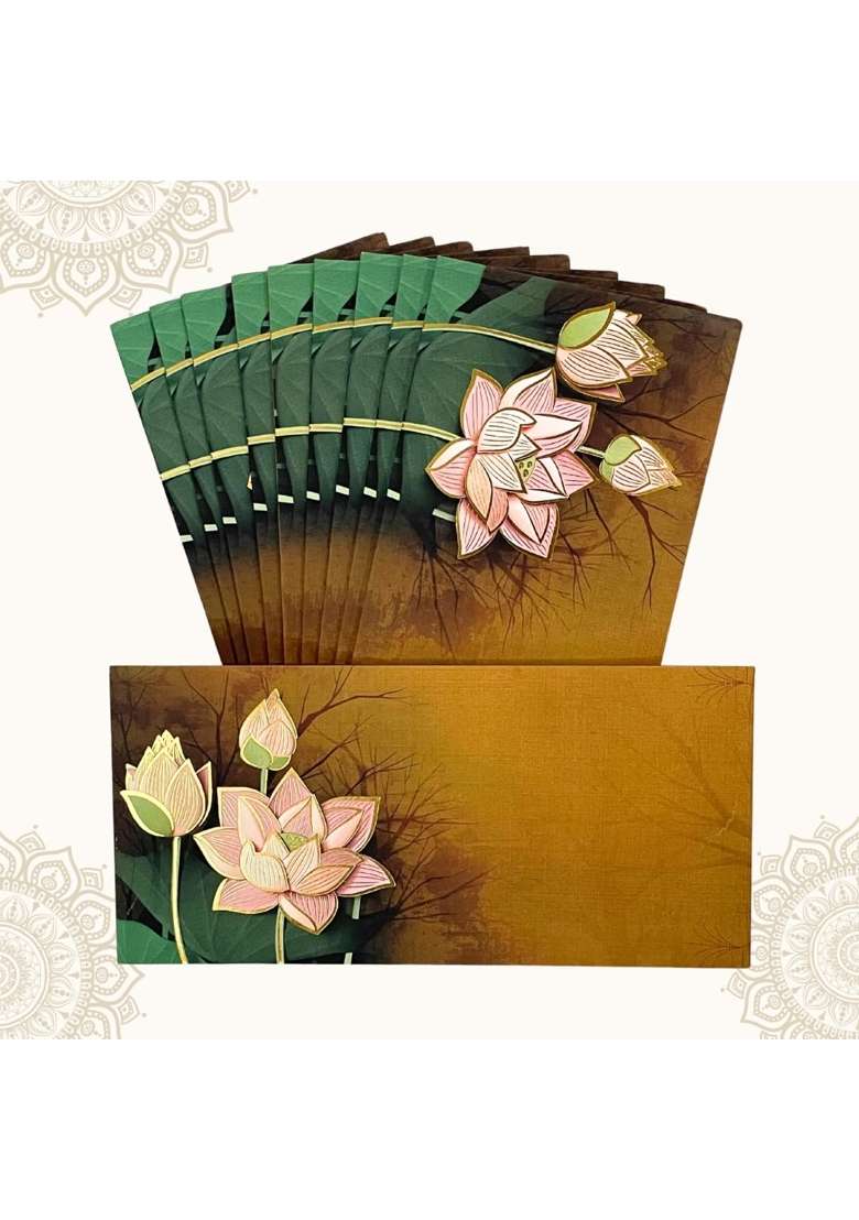 Vanya Creations Lotus Blossom Design Shagun Envelopes for Gifting Cash Money Cover Velvet Finish Pack of 20 - Indya