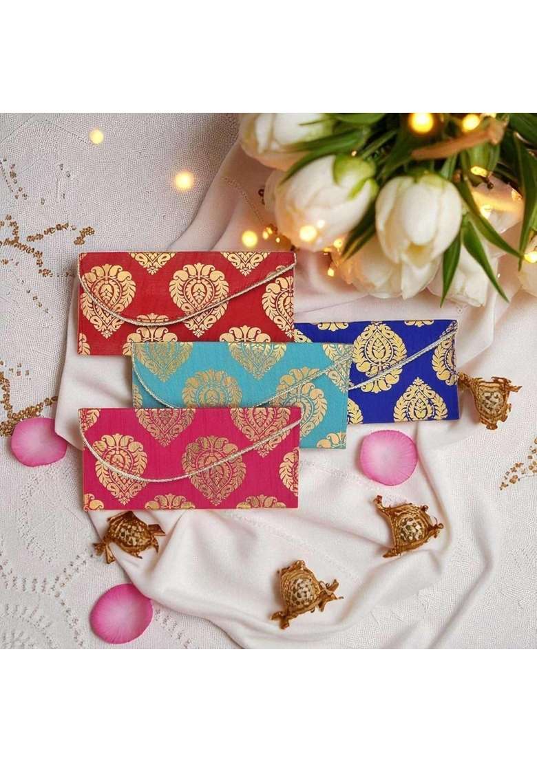 Krafa Raw Silk Money Gift Envelopes for Wedding and Festivals Designer Cash Shagun Covers Pack of 101 - Indya