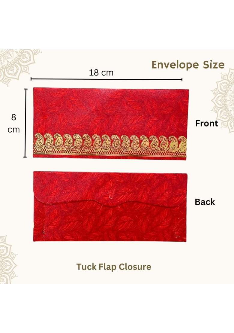 Rectangle Shape Metallic Paper Shagun Envelopes for Gifting Cash Sagan Lifafa Wedding Occasion Money Pack of 100 - Indya