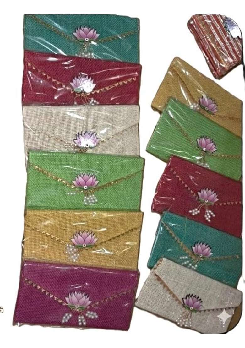 Jute Envelopes for Gifting Money Shagun Wedding Birthday Multicolor Pack of 6 - Indya