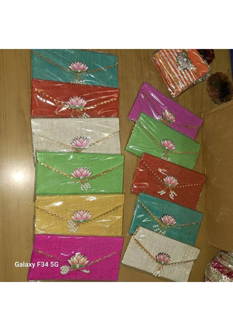 Jute Envelopes for Gifting Money Shagun Wedding Birthday Multicolor Pack of 6 - Indya