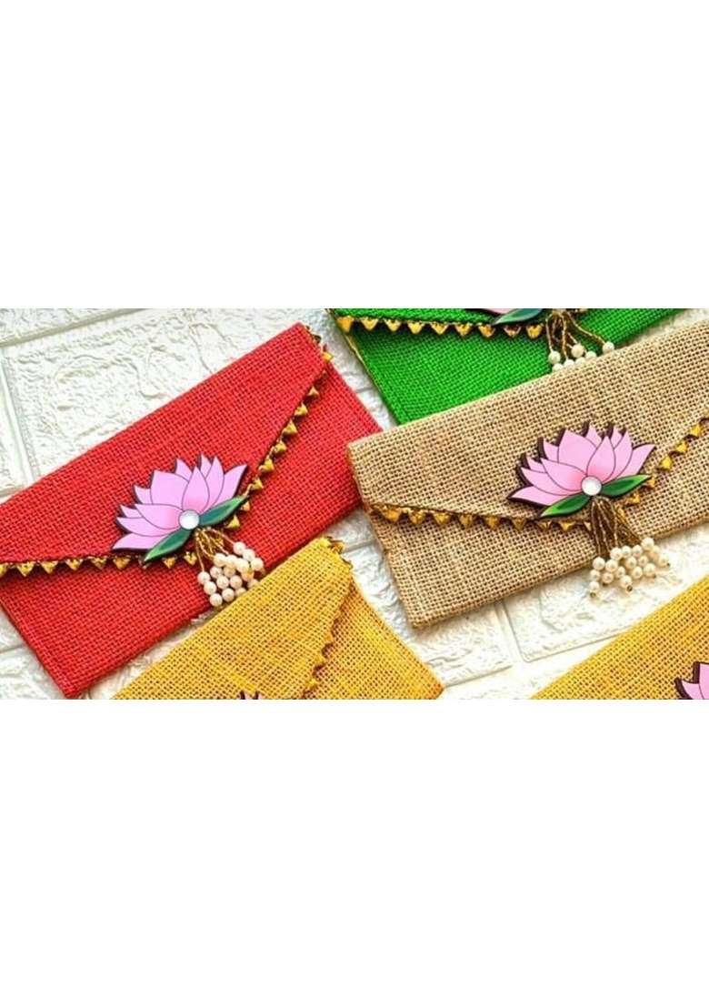 Jute Envelopes for Gifting Money Shagun Wedding Birthday Multicolor Pack of 6 - Indya
