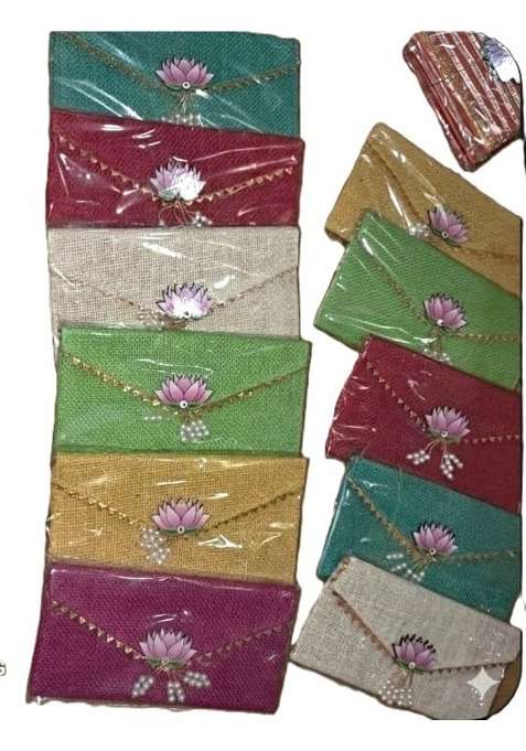 Jute Envelopes for Gifting Money Shagun Wedding Birthday Multicolor Pack of 6