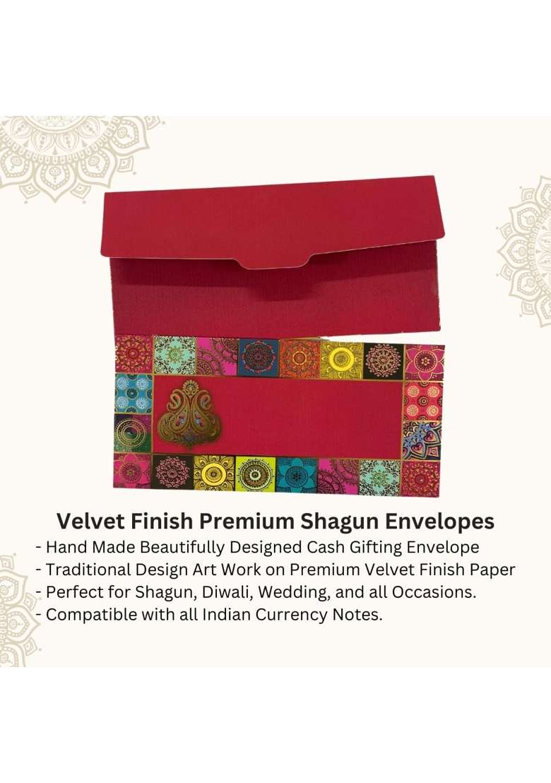 Vanya Creations Traditional Design Shagun Envelopes for Gifting Cash Money Cover Velvet Finish Paper Pack of 50 - Indya