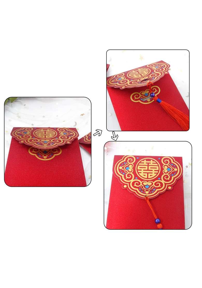 Honbay 10Pcs 8 Point 8x16cm 3 Point 46x6 Point 3Inch Glitter Chinese Red Envelopes Lucky Hongbao Money Pockets - Indya