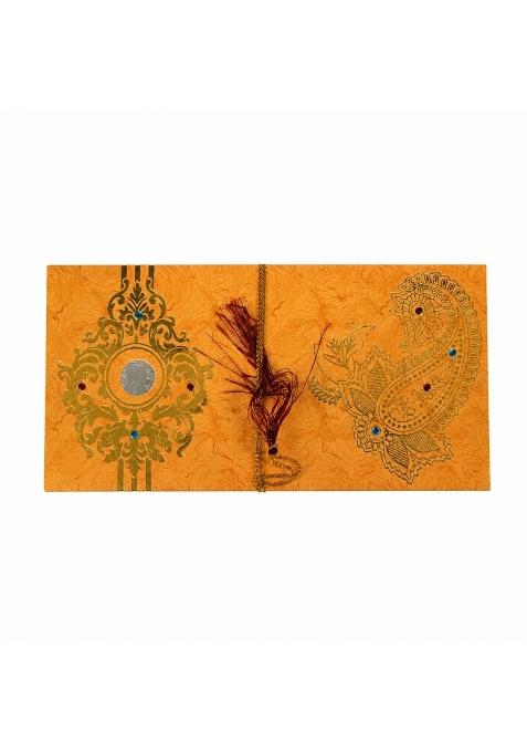 DEV Sanket Burnt Orange Mandala and Paisley Fold Open Shagun Money Envelopes with Tassel Pack of 10