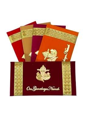 Vanya Creations Rectangle Shape Velvet Cloth Fabric with Acrylic Cut Ganesha Design Designer Shagun Pack of 5