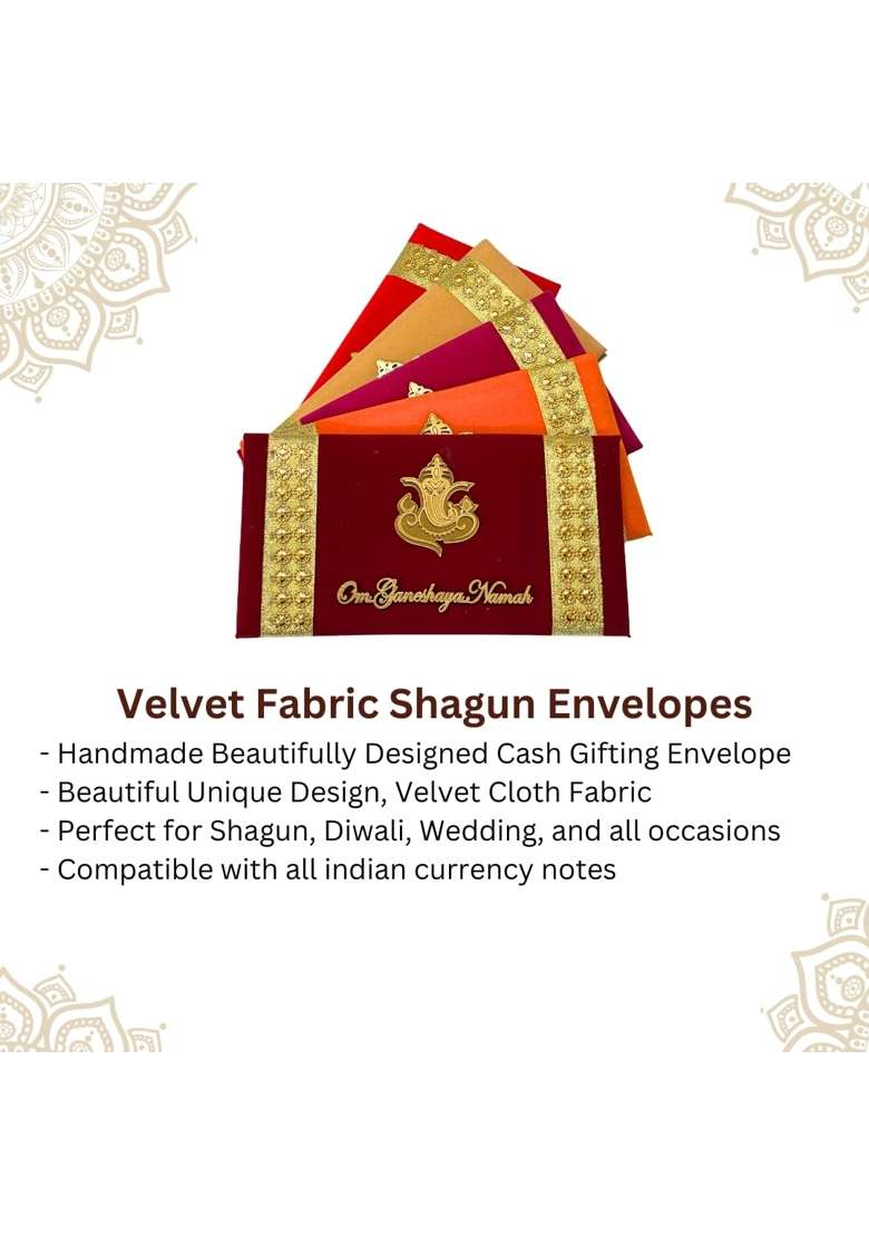 Vanya Creations Rectangle Shape Velvet Cloth Fabric with Acrylic Cut Ganesha Design Designer Shagun Pack of 5 - Indya