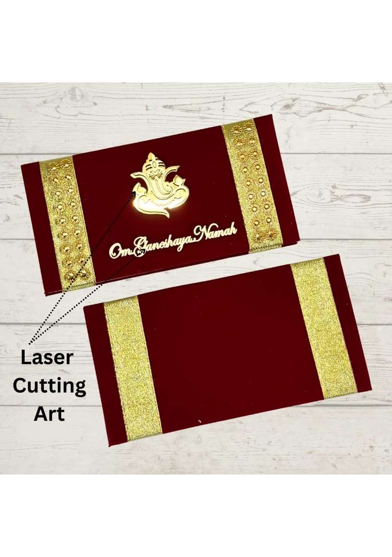 Vanya Creations Rectangle Shape Velvet Cloth Fabric with Acrylic Cut Ganesha Design Designer Shagun Pack of 5 - Indya