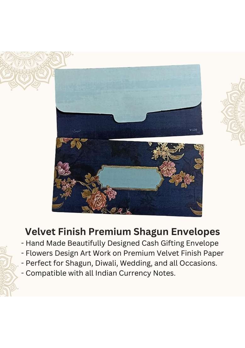 Vanya Creations Golden Floral Design Shagun Envelopes for Gifting Cash Money Cover Velvet Finish Pack of 30 - Indya