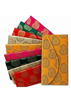Coszon Raw Silk Fabric Money Gift Envelopes for Wedding Marriage Shagun Haldi Mehendi Pack of 20