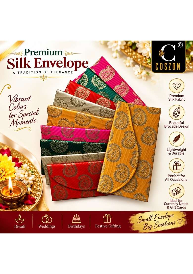 Coszon Raw Silk Fabric Money Gift Envelopes for Wedding Marriage Shagun Haldi Mehendi Pack of 20 - Indya