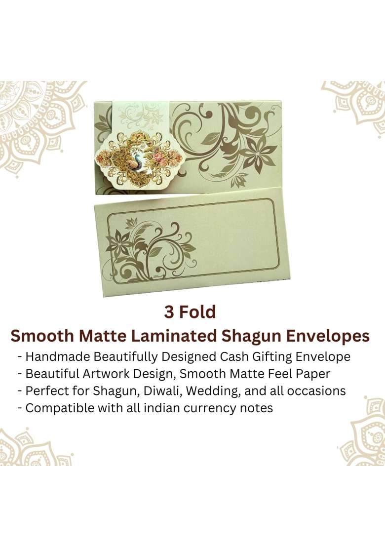 Vanya Creations 3 FOLD Peacock Design Shagun Envelopes for Gifting Cash Money Cover Matte Finish Pack of 20 - Indya
