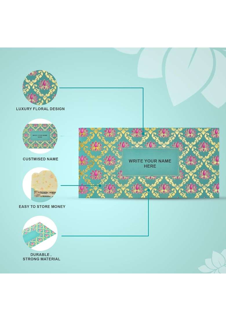Fonsie Blue Cash Shagun Fancy Design Envelopes for Gifting Money on Wedding Gift Baby Shower Gift Pack of 75 - Indya