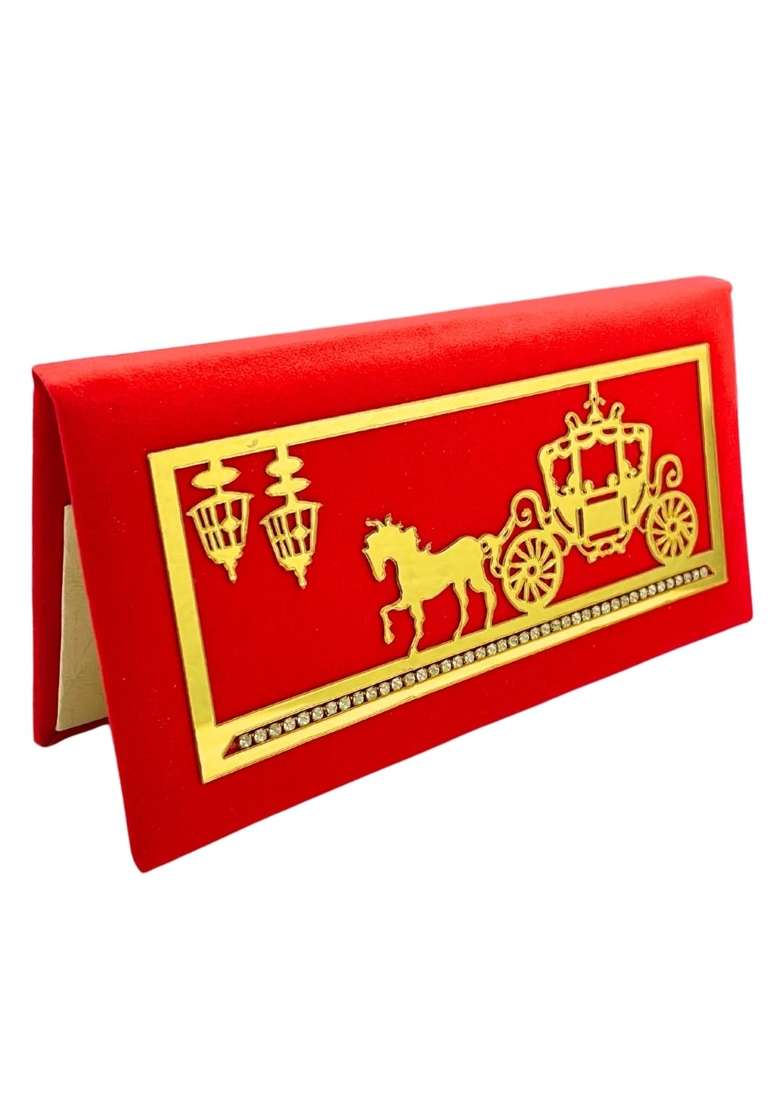 Vanya Creations Rectangle Shape Velvet Cloth Fabric with Acrylic Cut Horse Chariot Design Shagun Pack of 4 - Indya