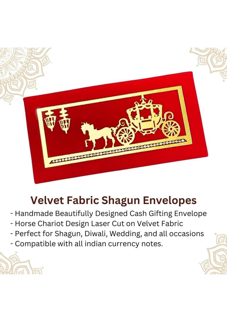 Vanya Creations Rectangle Shape Velvet Cloth Fabric with Acrylic Cut Horse Chariot Design Shagun Pack of 4 - Indya