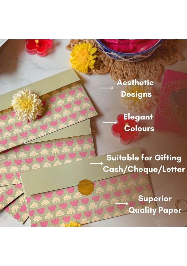 Be Stories Floral Muse Print 190 GSM Rectangle Shape Cash Envelopes Shagun Lifafa for Gifting Money Pack of 5 - Indya