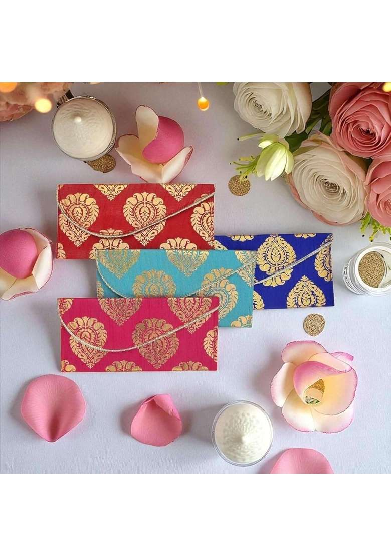 Krafa Raw Silk Money Gift Envelopes for Wedding and Festivals Designer Cash Shagun Covers Pack of 21 - Indya