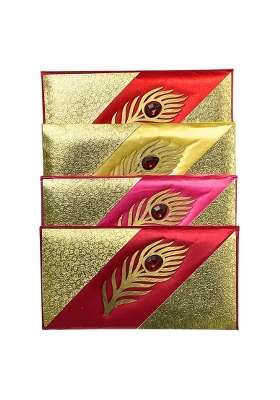 Vanya Creations Rectangle Shape Satin Cloth Fabric with Acrylic Morpankh Design Designer Fancy Pack of 4
