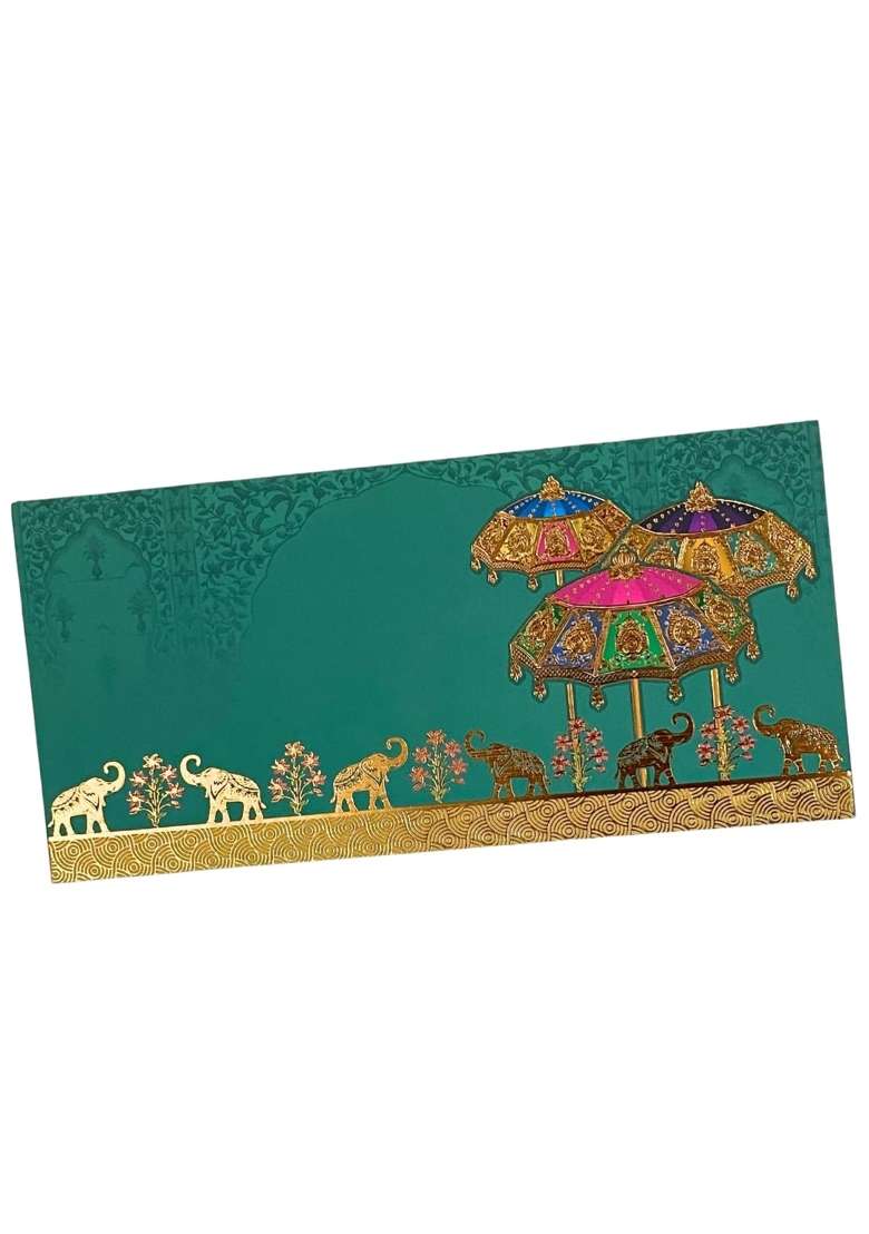 Vanya Creations Elephant Umbrella Design Shagun Envelopes for Gifting Cash Money Cover Velvet Finish Pack of 20 - Indya