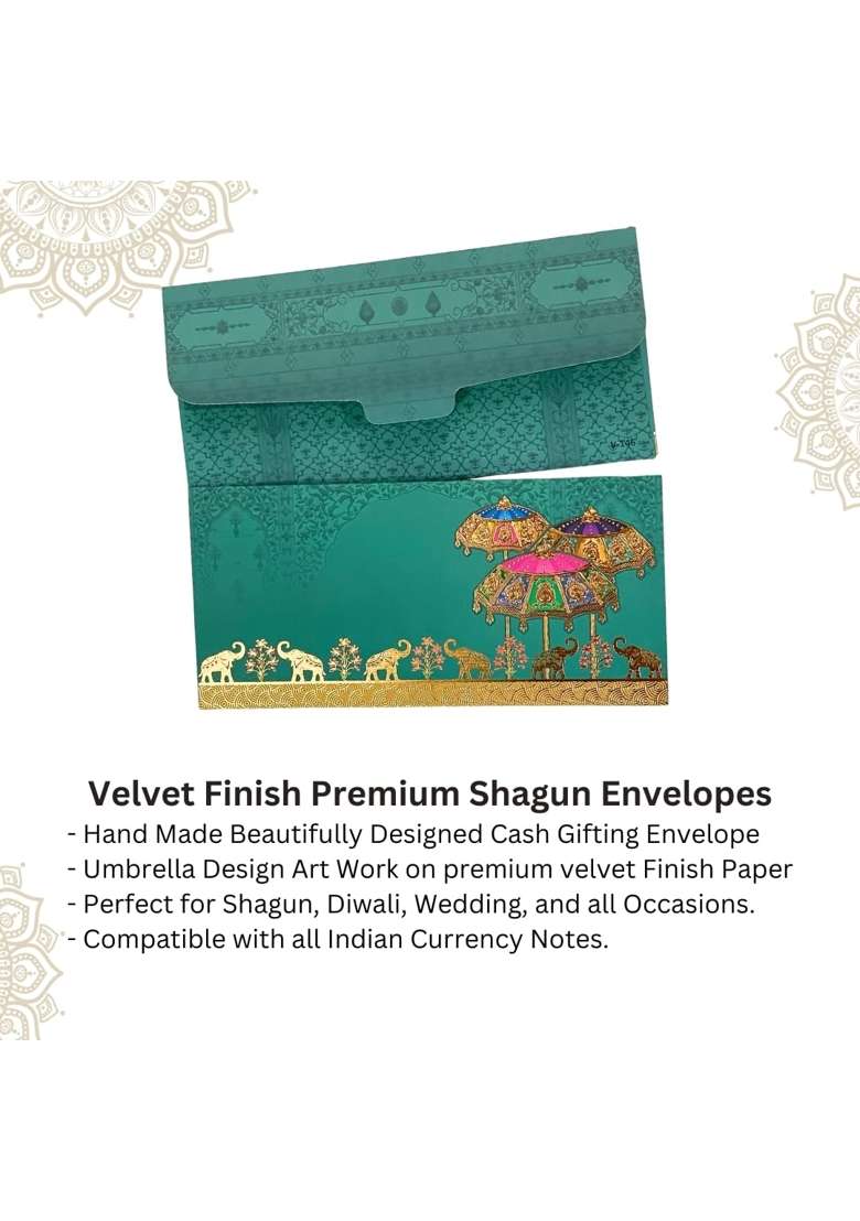 Vanya Creations Elephant Umbrella Design Shagun Envelopes for Gifting Cash Money Cover Velvet Finish Pack of 20 - Indya