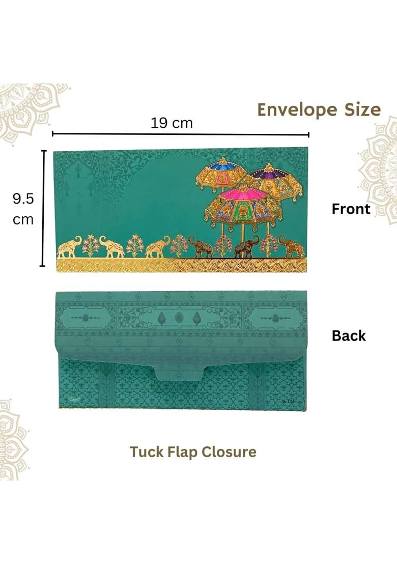 Vanya Creations Elephant Umbrella Design Shagun Envelopes for Gifting Cash Money Cover Velvet Finish Pack of 20 - Indya