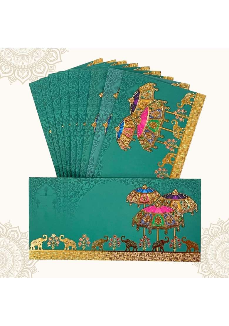 Vanya Creations Elephant Umbrella Design Shagun Envelopes for Gifting Cash Money Cover Velvet Finish Pack of 20 - Indya