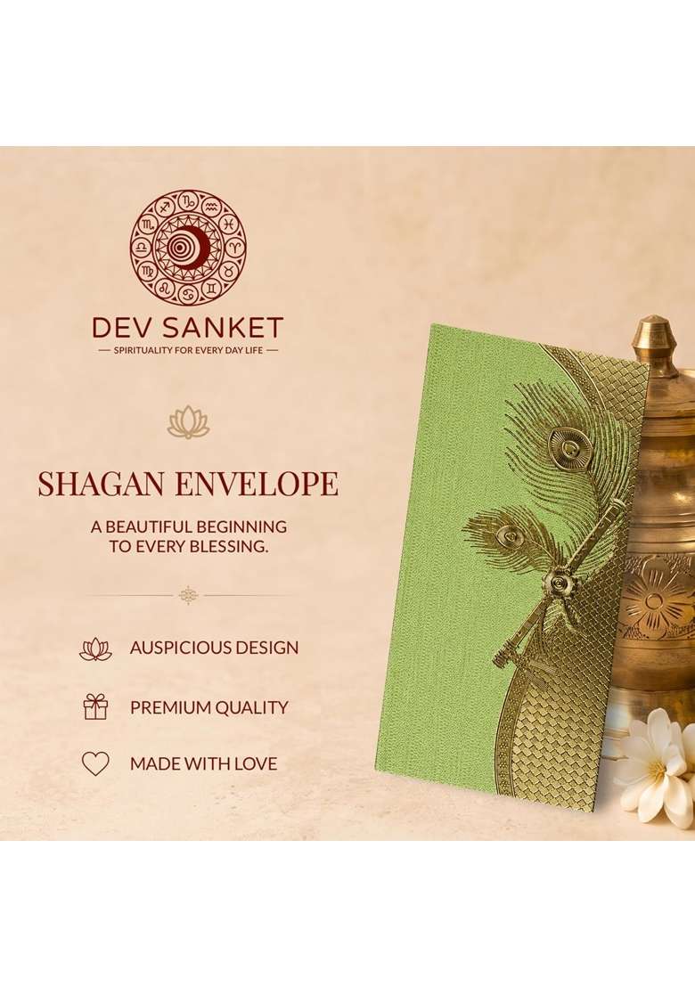 DEV Sanket Sage Green Decorative Shagun Money Envelopes with Diagonal Pattern and Floral Motif Pack of 5 - Indya